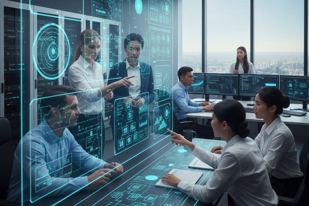 Modern office with a team working